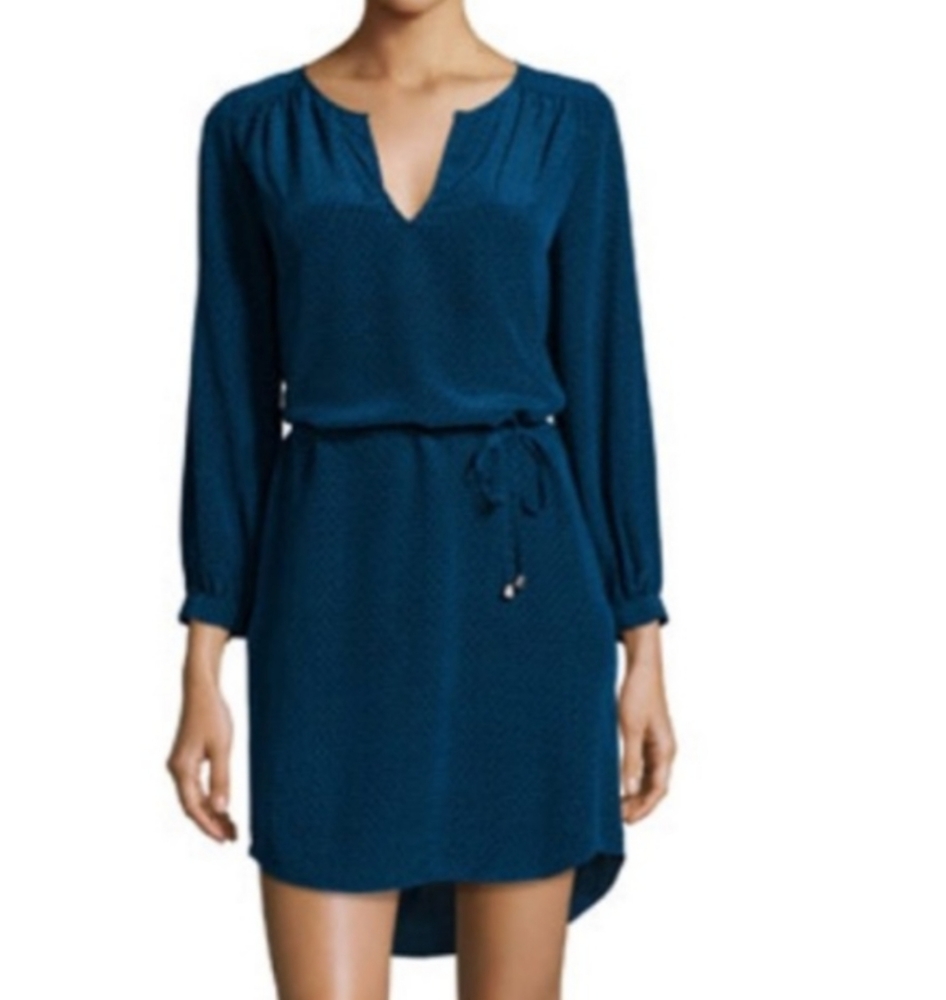 Joie Black and Blue Sill Tie Waist Dress